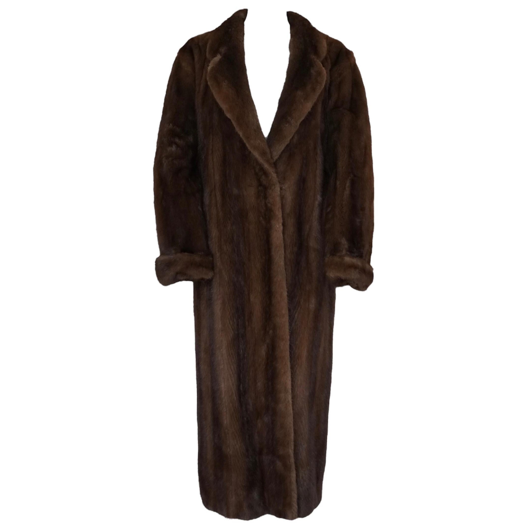 1990s Brothers II Style by Dimitrios NY Brown Genuine Mink Long Fur Coat For Sale