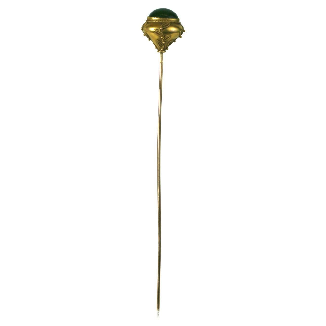 Victorian Aesthetic Movement  Nephrite Green Jade Hat Pin