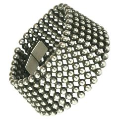 French Silvered Metal Ball Chain Cuff Bracelet