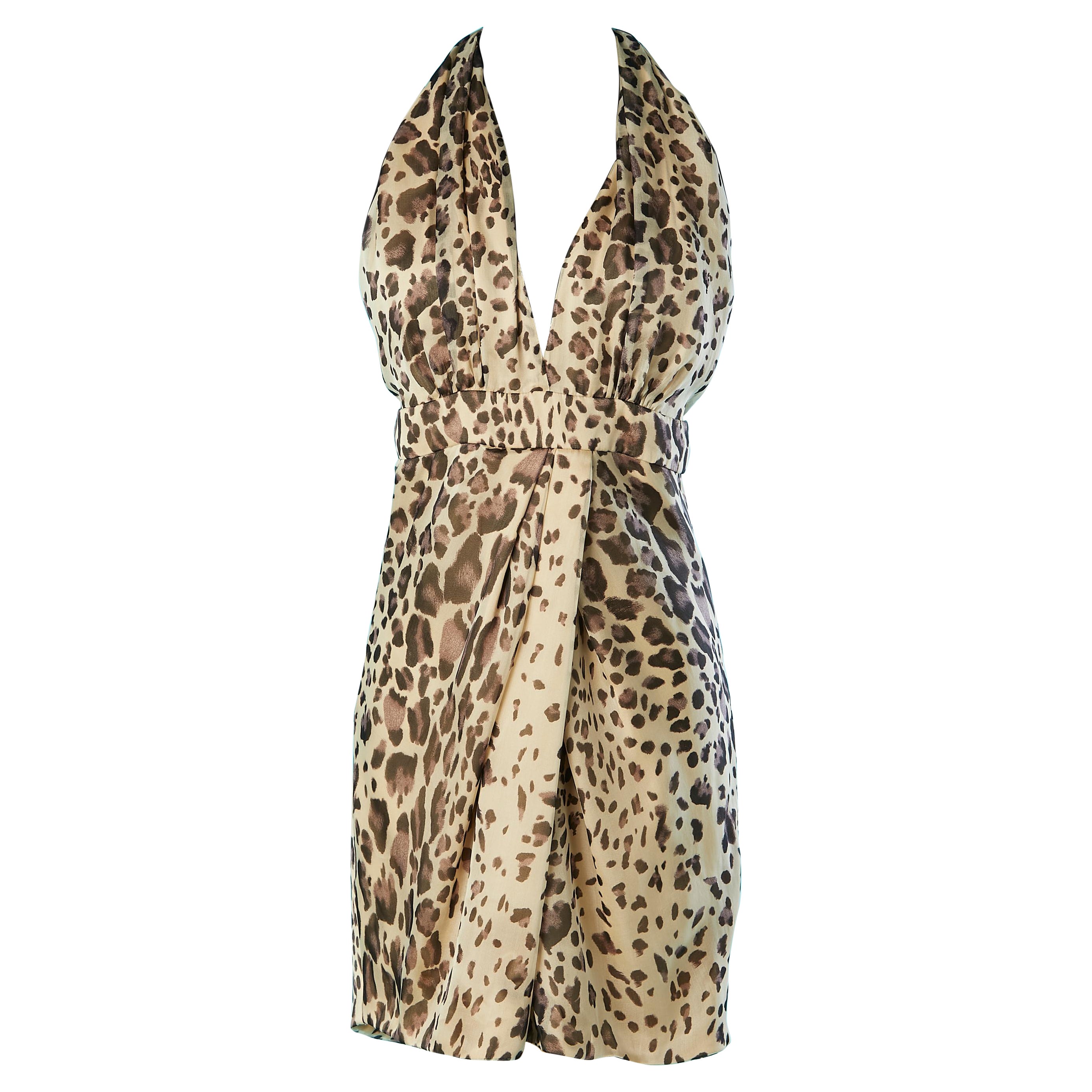 Abito da cocktail in seta con stampa animalier senza schienale Ermanno Scervino in vendita