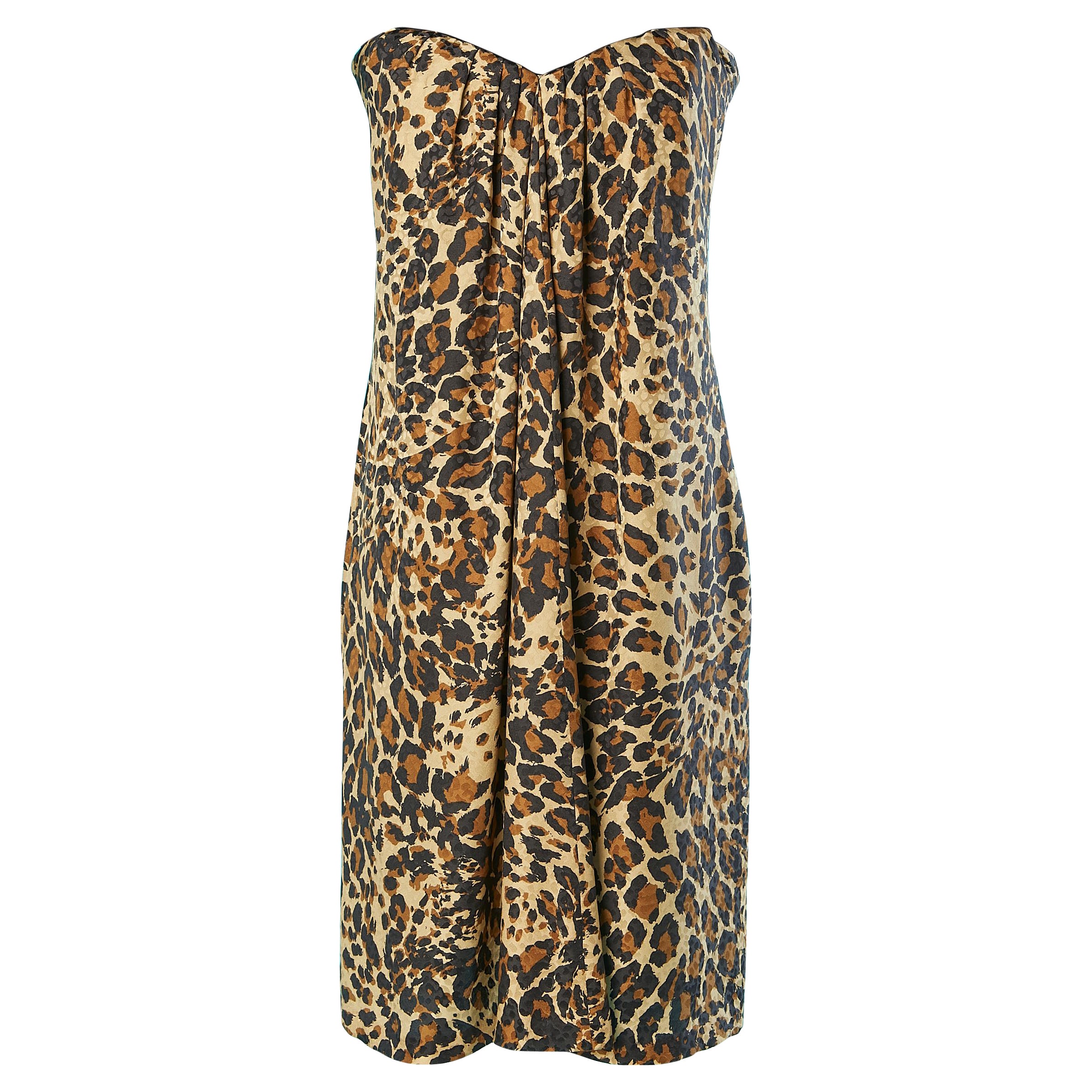 Silk jacquard bustier dress with animal print Gai Mattiolo Couture  For Sale