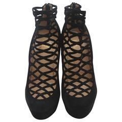 Christian Louboutin Black Suede Caged Booties