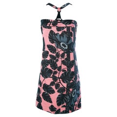 Pink and black flower printed cocktail dress Versace 