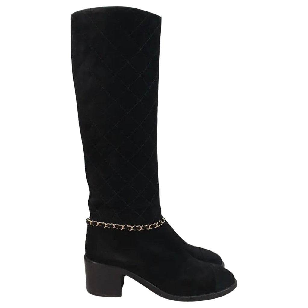 Chanel Black Suede Chain Boots