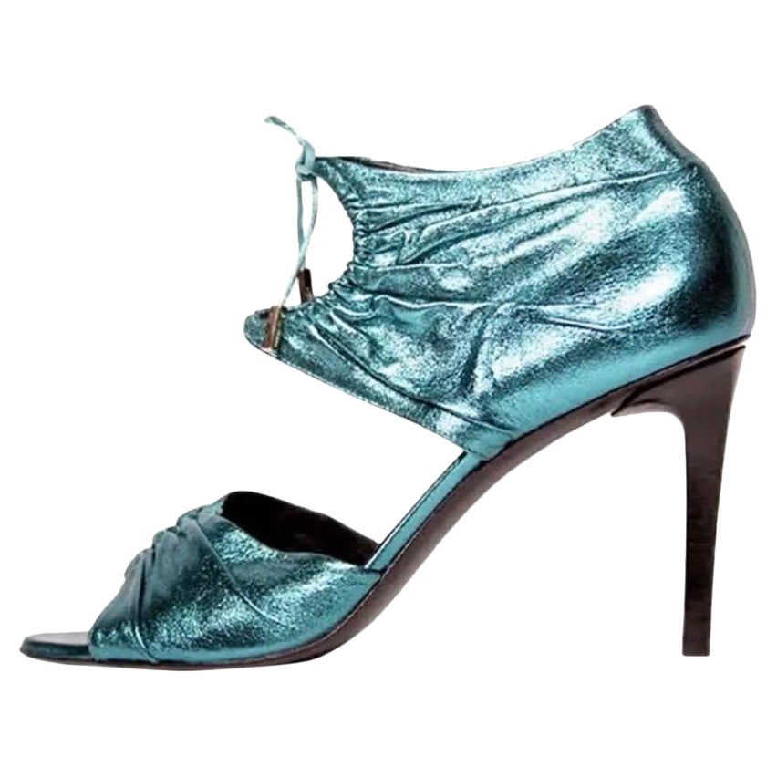S/S 2004 Vintage Tom Ford for Gucci metallic teal leather shoes 10.5 NWT For Sale