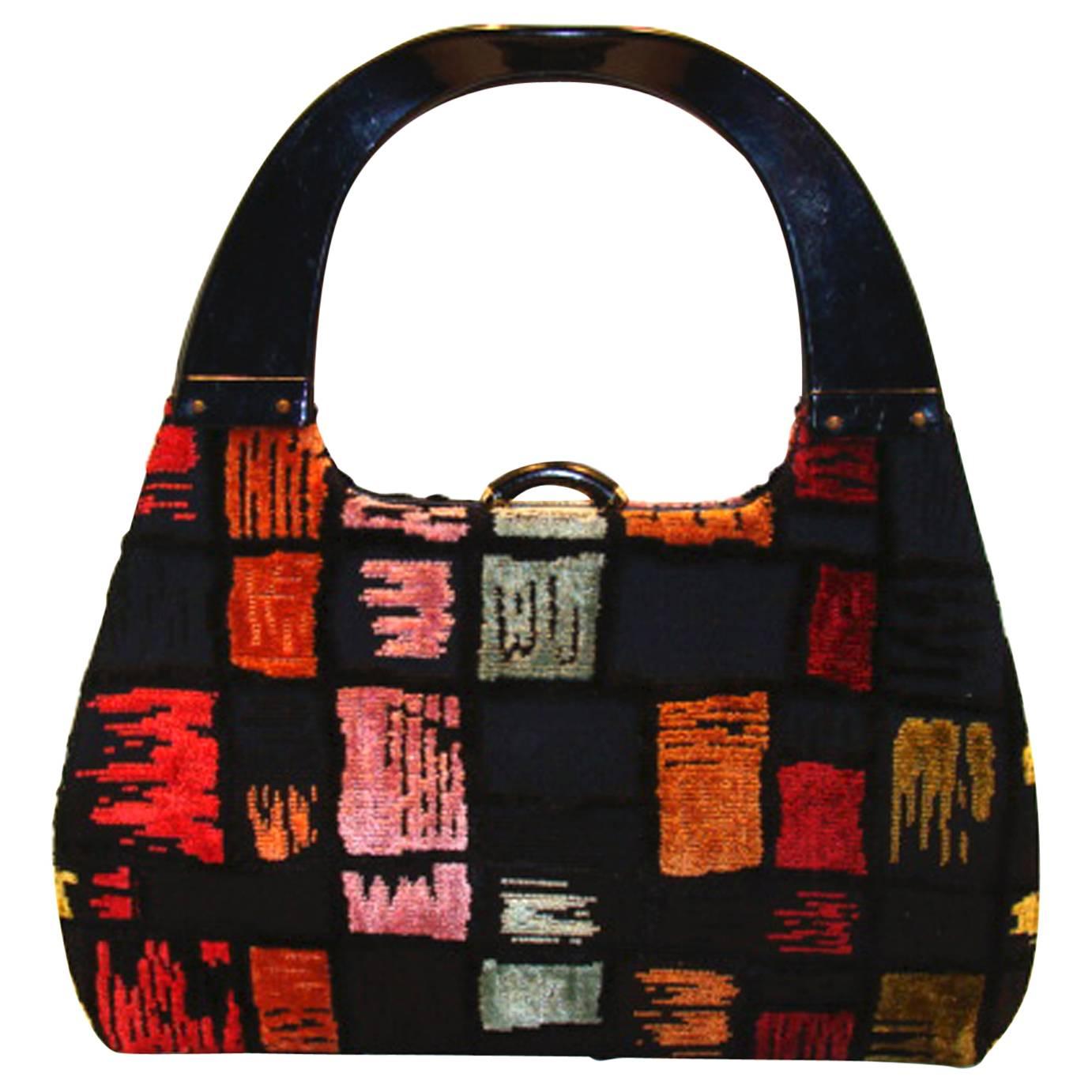 Rare and Colorful Architectural Handbag with Lucite Handles For Sale