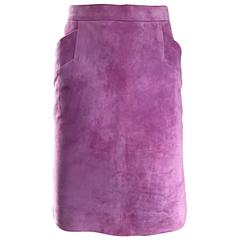 YSL Retro Yves Saint Laurent Purple Lilac Lavender Leather Suede Pencil Skirt