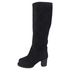 Chanel Black Suede Quilted Boots