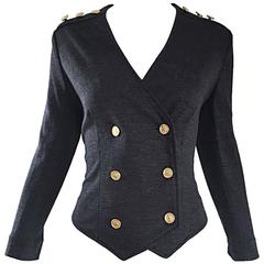 Vintage Nina Ricci Couture Charcoal Grey Double Breasted Wool Cardigan Jacket 3