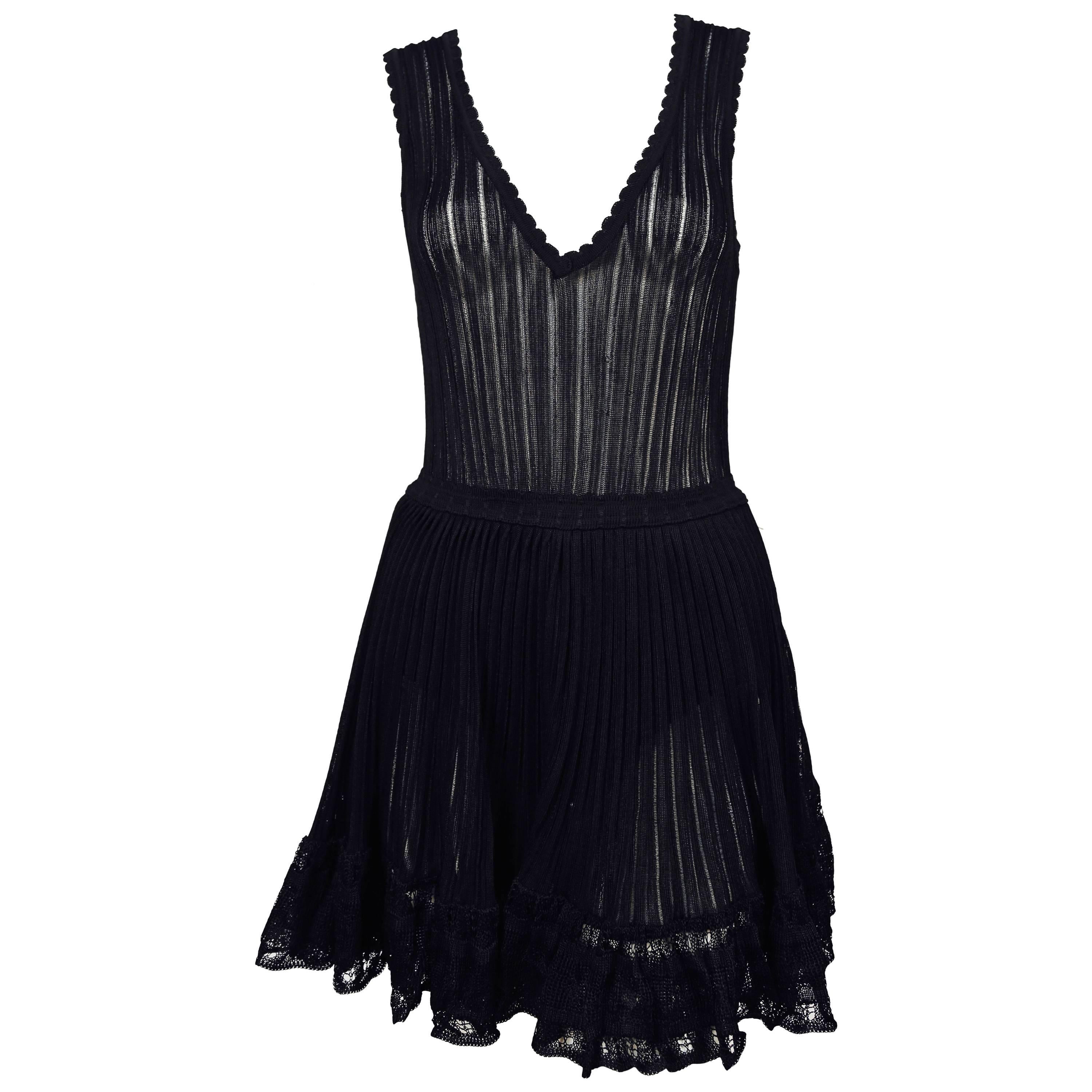 1992 AZZEDINE ALAIA black lace mini dress with bustle