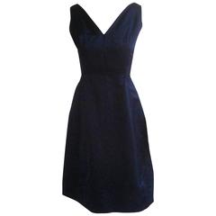 1960s Harvey Berin Midnight Blue Silk Satin Cocktail Dress