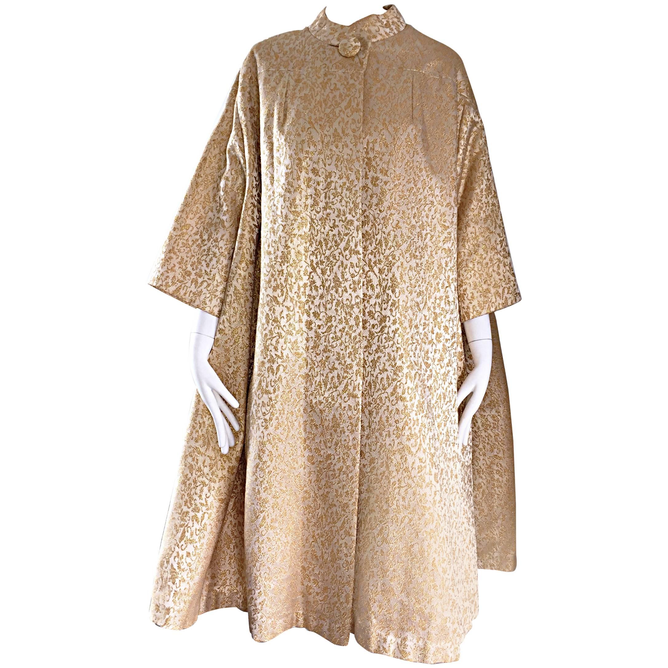 Spectacular Vintage 1950s Gold and Ivory Silk Brocade Opera Trapeze Jacket Coat