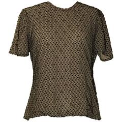 Alexander McQueen Gold Bee Beaded Black Mesh Tulle Honeycomb Top
