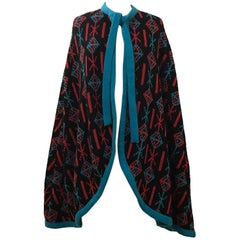 Giorgio Sant'Angelo Knits Cape Poncho Nero Rosso Blu Maglia Geometrica