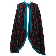 Giorgio Sant'Angelo Knits Cape Poncho Black Red Blue Geometric Knit 