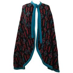 Giorgio Sant'Angelo Knits 1970s Knit Cape Poncho Black Red Blue Geometric Desi 8