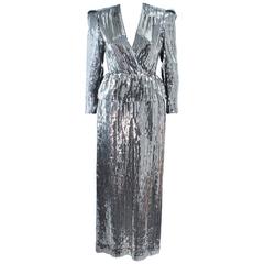 ESTEVEZ Silver Sequin and Velvet Gown Peplum Size 2 11