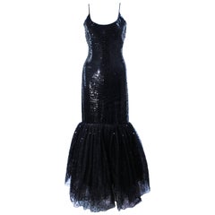 Vintage JILL RICHARDS Black Sequin Gown with Tulle Sequin Hem Size 4