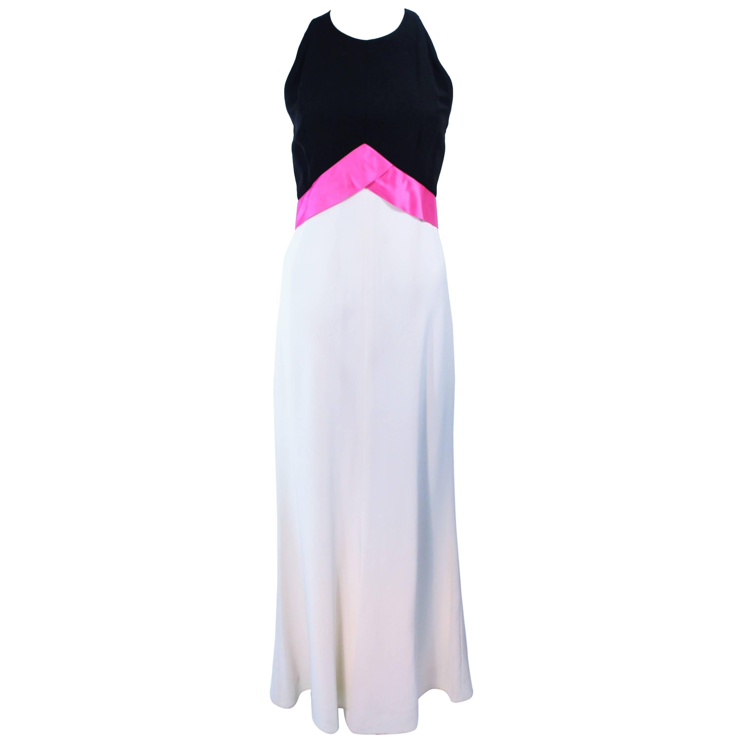 ELIZABETH ARDEN Black Pink Cream Gown with Satin Bow Bias Skirt Size 8 For Sale