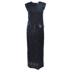 Conjunto de noche vintage años 60 negro con cuentas Talla 6