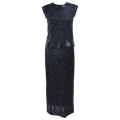 Vintage 1960's Black Beaded Evening Ensemble Size 6