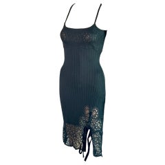 John Galliano S/S 1999 Sheer Lace Open Knit Black Mini Dress