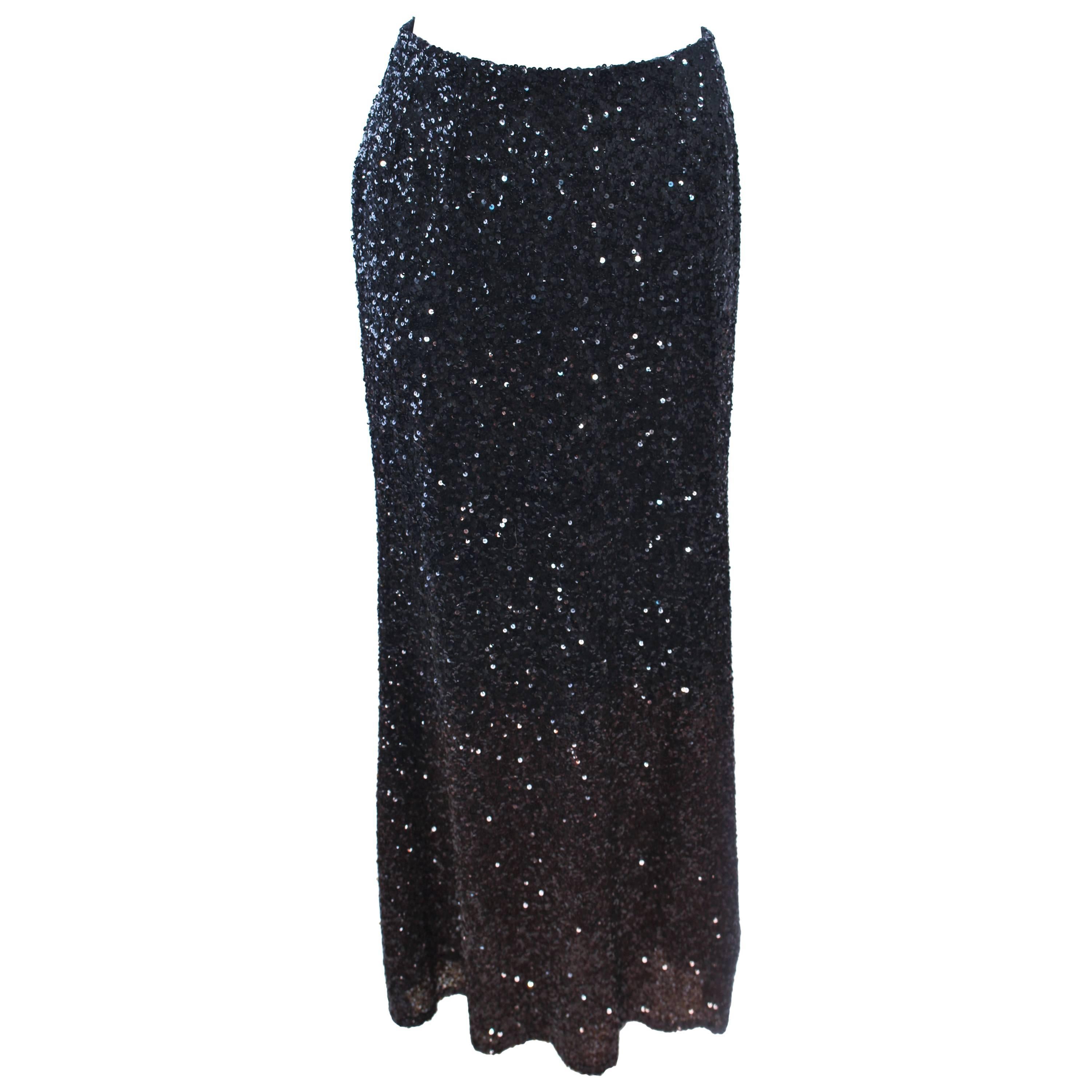 BILL BLASS Black and Brown Sequin Ombre Skirt Size 6 For Sale