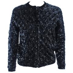 1960's Black Sequin Wool Cardigan Size 40 2