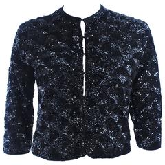 MAI JACOB 1960's Black Sequin Cardigan with Fan Pattern Size 4 6 3
