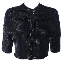 Cardigan en laine à paillettes noires avec boutons à facettes noirs des années 1960 Taille 4