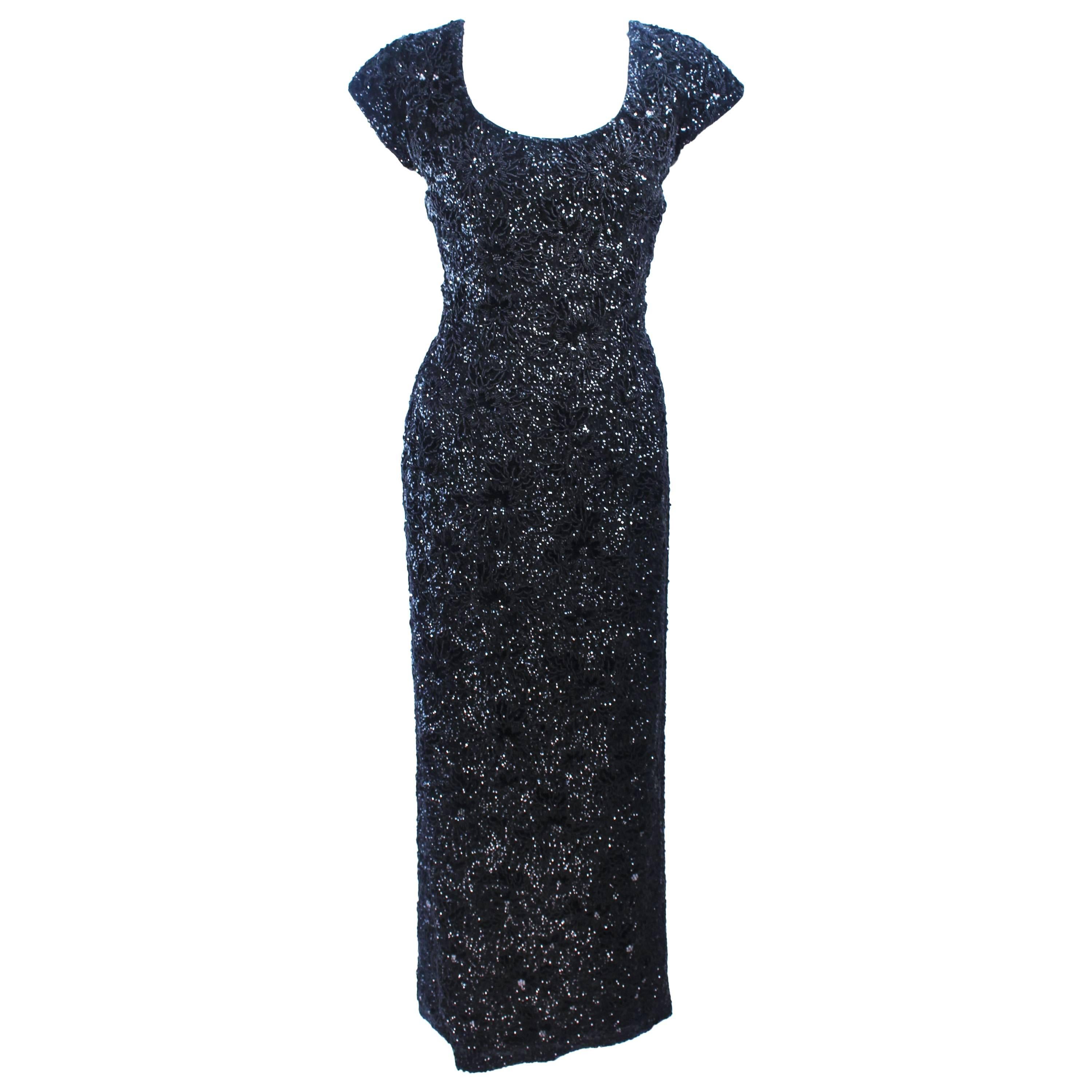 BRUCE ARNOLD 1960's Black Hand-Beaded Gown Size 6  For Sale