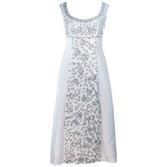 LILLIE RUBIN 1960's Off White Raw Silk Gown with Rhinestone Embellishment Size 4
