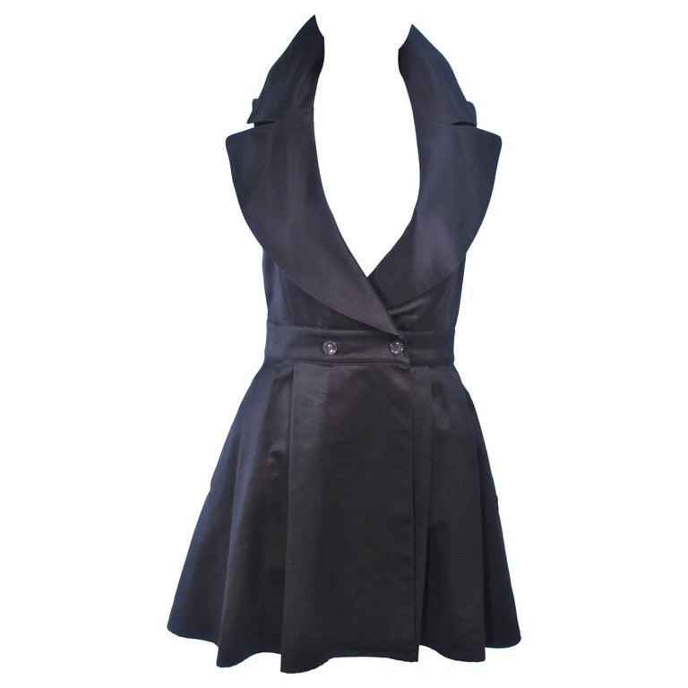 CLAUDE MONTANA Black Double Breasted Collared Mini Dress Size 4 at 1stDibs