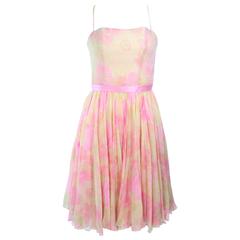 MILDRED 1960's Pink and Yellow Chiffon Beaded Cocktail Dress Size 2 4 11