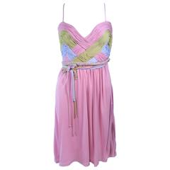 MAGGY REEVES 1970'S Purple and Green Draped Jersey Cocktail Dress Size 2 8