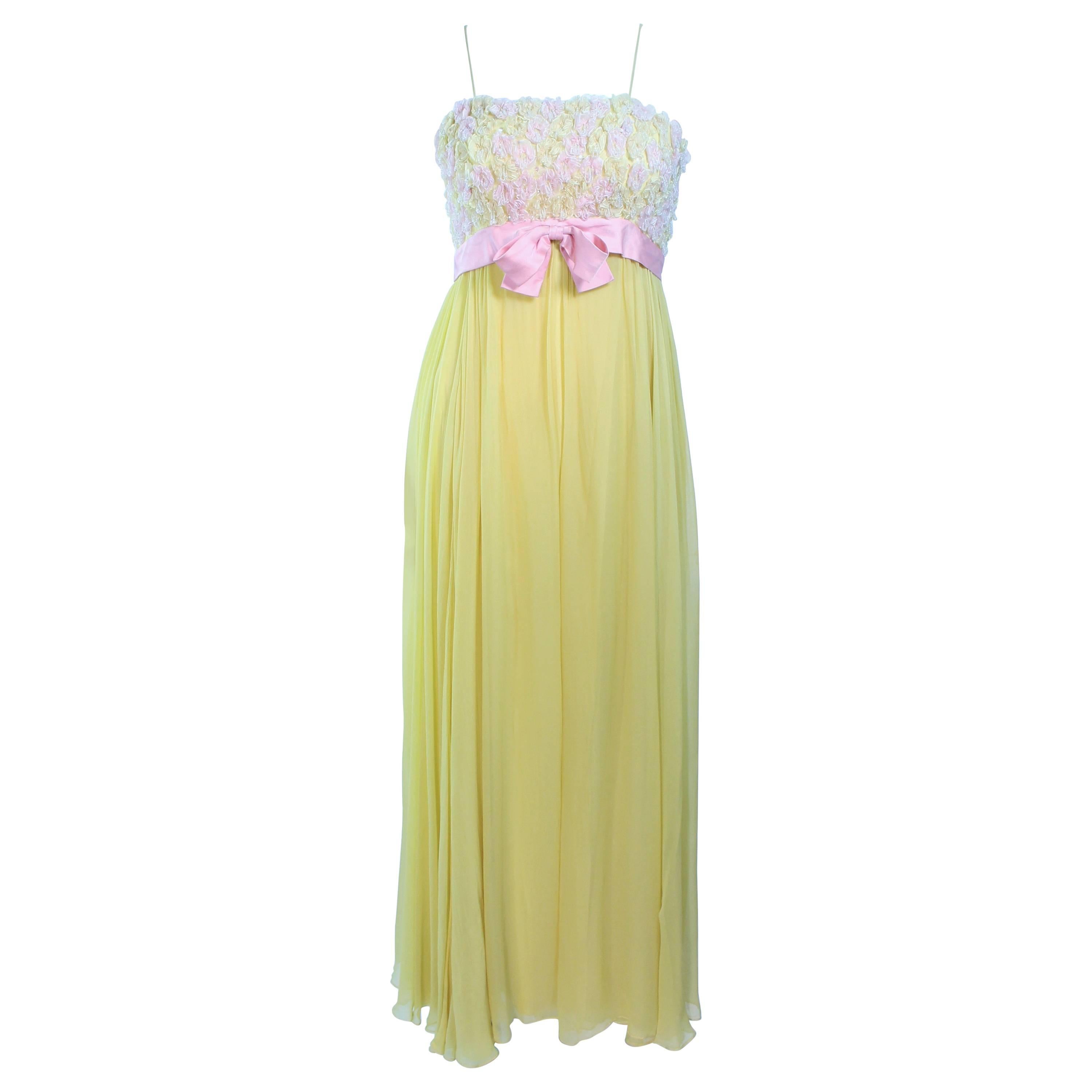 VICTORIA ROYAL Embellished Yellow Silk Gown Size 4 For Sale