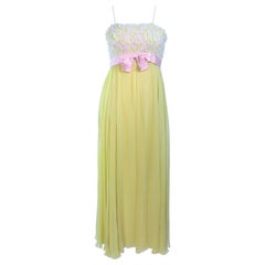 Vintage VICTORIA ROYAL Embellished Yellow Silk Gown Size 4