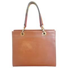 Vintage CELINE brown classic square tote bag, golden chain and leather straps