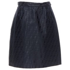 FENDI Retro FF Zucca monogram navy high waist A-line skirt IT44 L