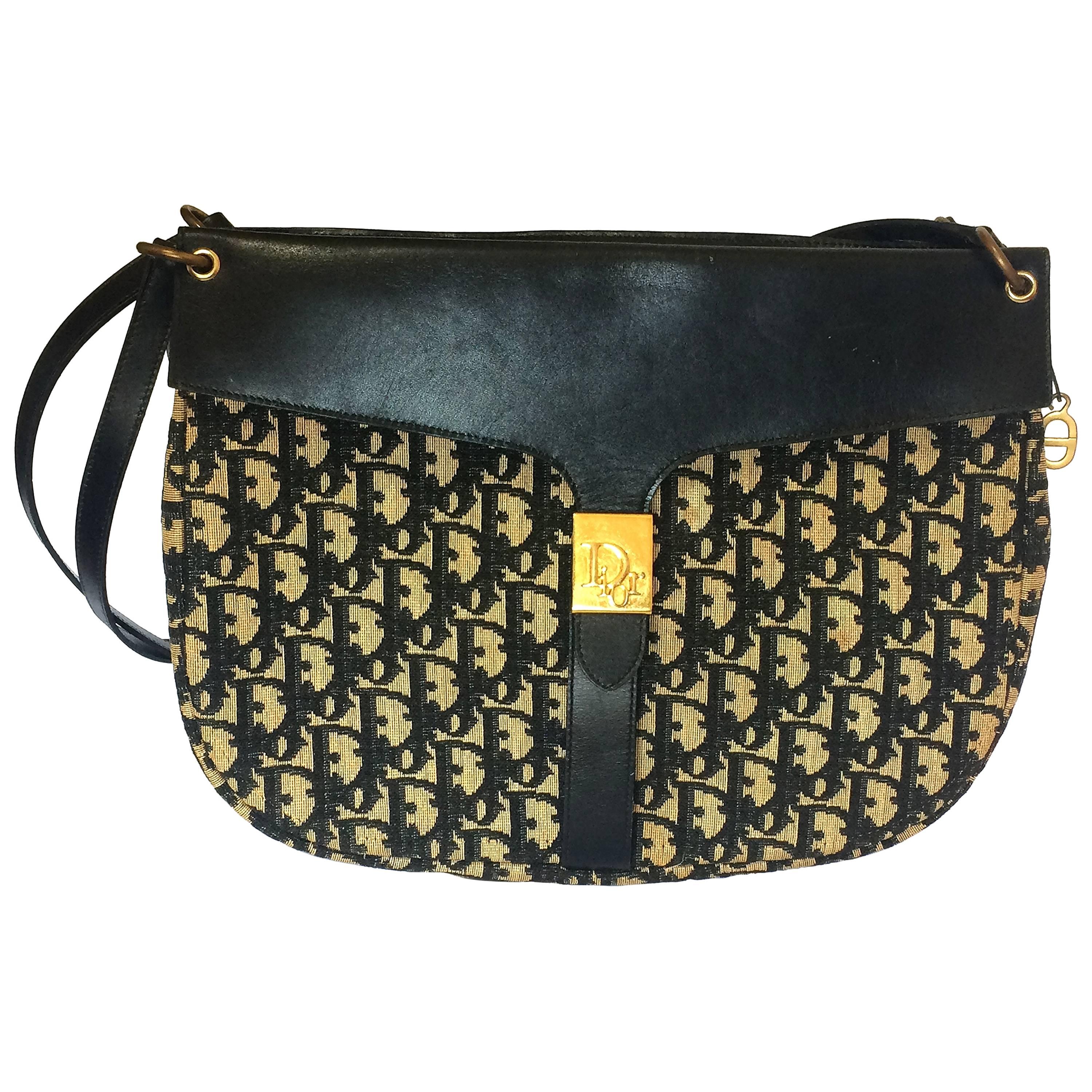 80's vintage Christian Dior navy trotter shoulder bag. Modele Exclusif purse.