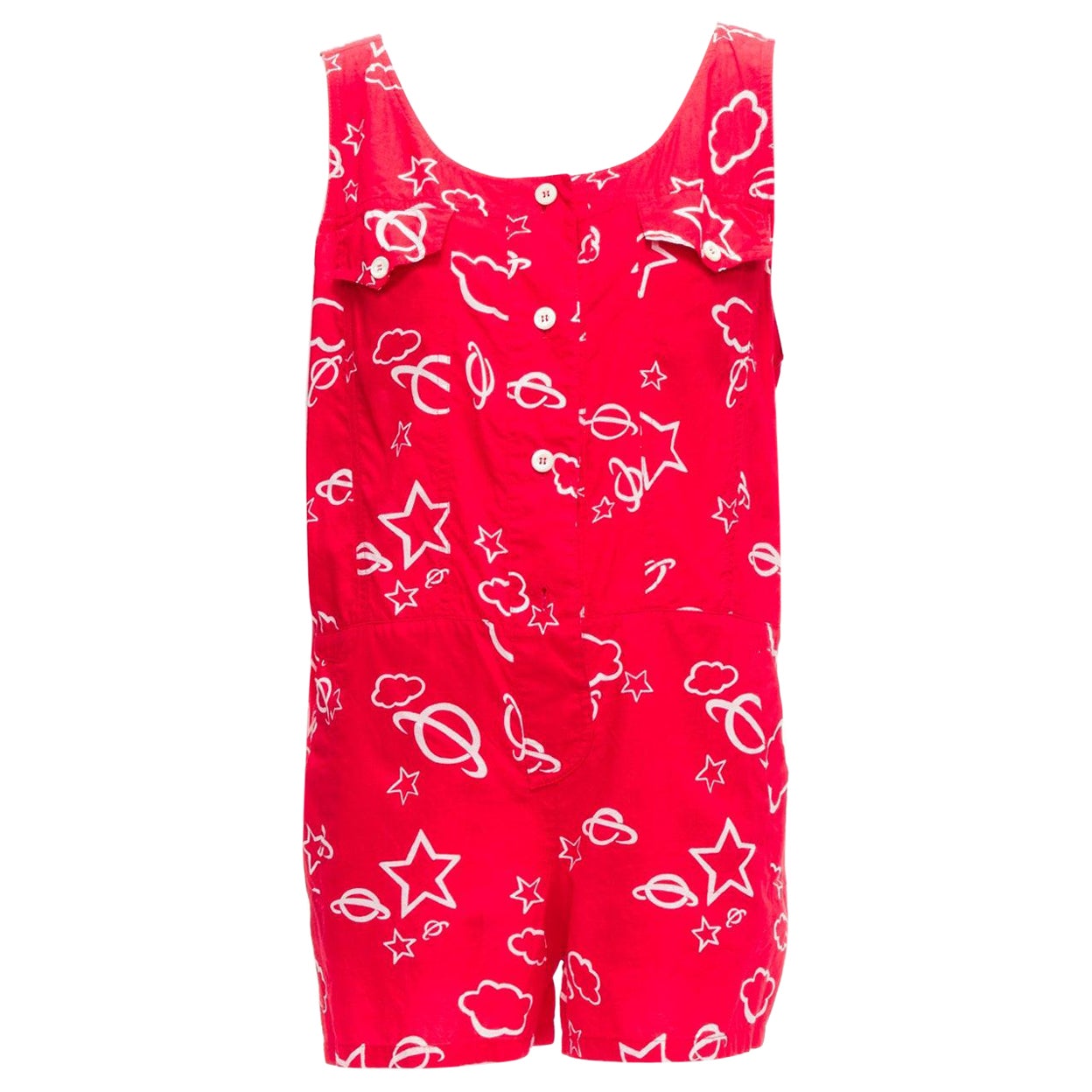 rare MIU MIU 2013 red white stars planets print cotton red pocketed romper plays