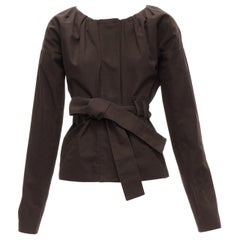 GUCCI Tom Ford Vintage dark Brown cotton silk gathered pleat tie belt jacket