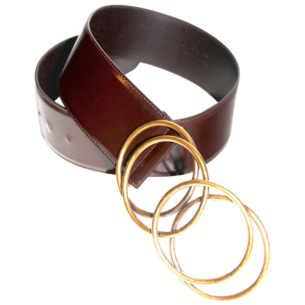 Yves Saint Laurent Brown Glossy Leather Belt - Vintage 