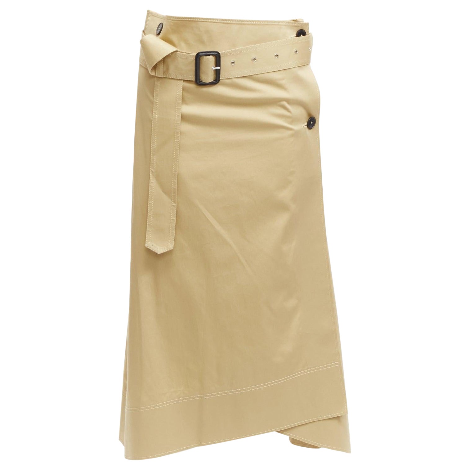 JOSEPH jupe portefeuille trapèze inspirée du trench en coton kaki avec ceinture safari militaire en vente