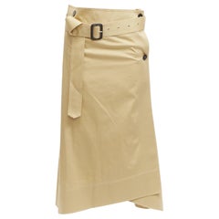 JOSEPH khaki cotton military safari belted trench inspired A-line wrap skirt