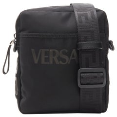 new VERSACE La Greca Vintage 90s Logo print black nylon crossbody bag