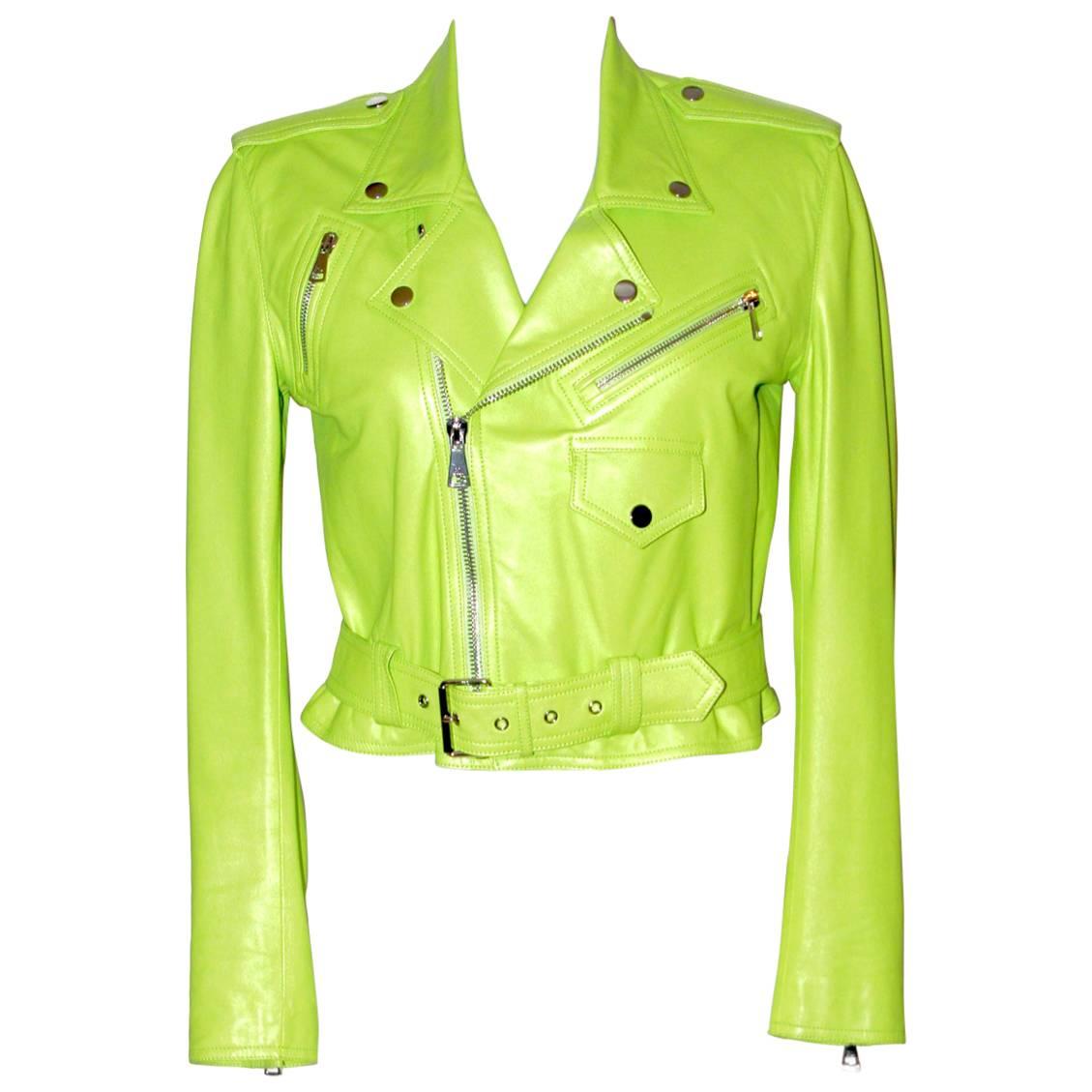 RALPH LAUREN Green Leather Biker Jacket 