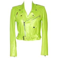 RALPH LAUREN Green Leather Biker Jacket 