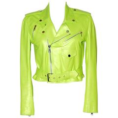 RALPH LAUREN Neon Green Leather Biker Jacket