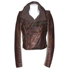 Rick Owens Brown Leather Jacket Sz FR 40 